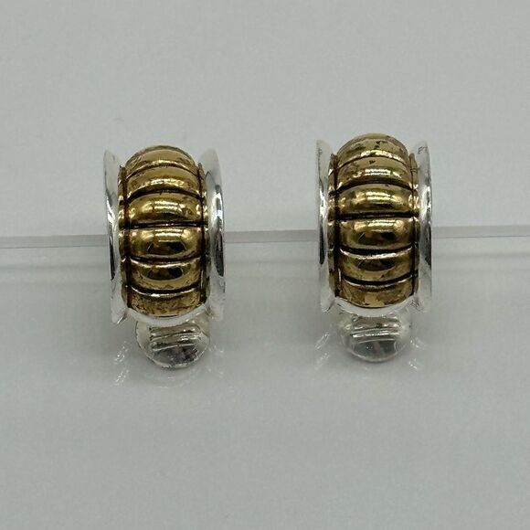 Napier Vintage Clip Earrings | Signed Napier & Japan | 2 Tone Timeless Earrings - Picture 1 of 9